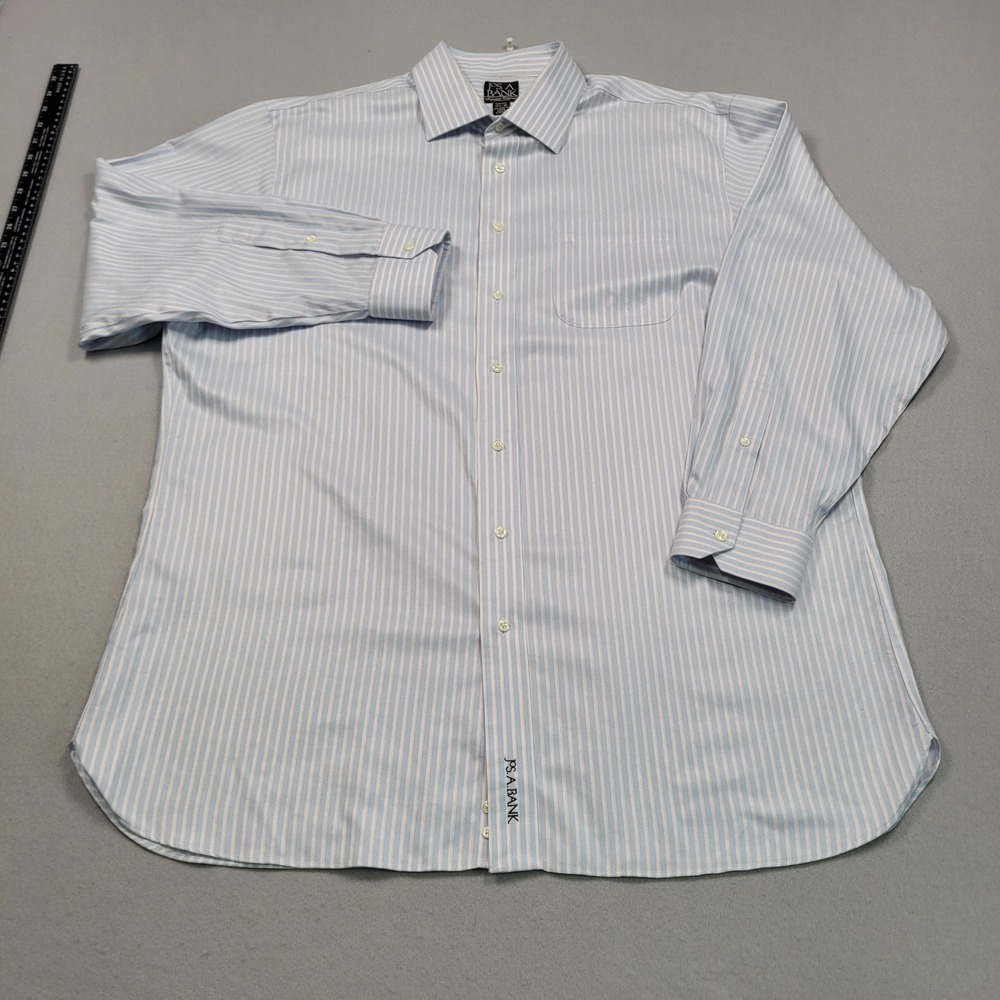 Jos A Bank Signature Collection Tailored Fit Dress Shirt 17.5 34 Blue Stripe